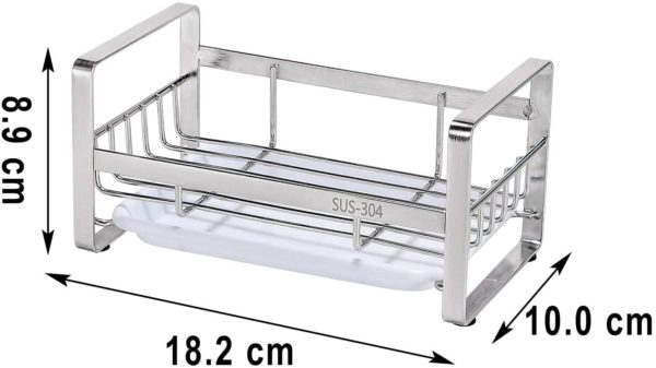 HULISEN キッチン スポンジ置き ステンレス キッチンスポンジホルダー 洗剤 スポンジ ラック 水受けトレーを取外し可能 (スポンジホルダー)