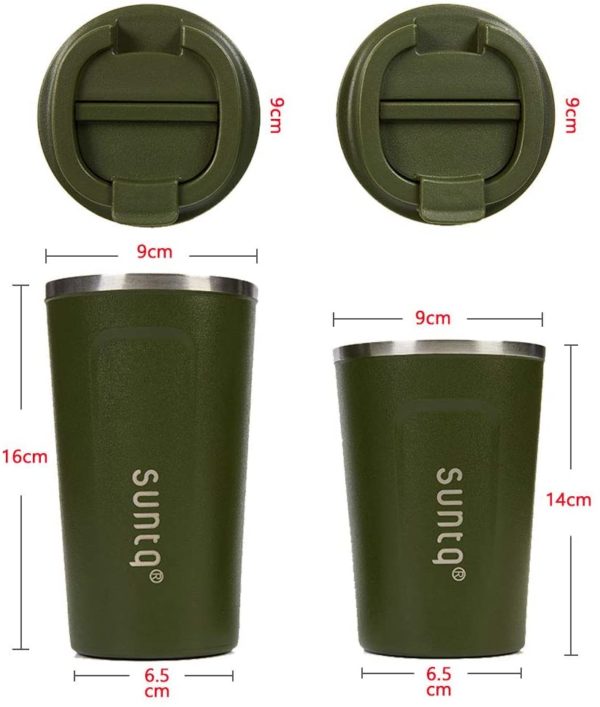 SUNTQ タンブラー 水筒 マグボトル コーヒー専用 魔法瓶 二重構造 真空断熱 保温保冷 直飲み プレゼント用 ビジネス用 男女兼用 アウトドア用 遠足 釣り 登山 自転車 キャンプ バーベキュー （グリーン 380ML)