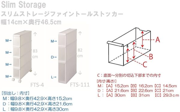 ライクイット(like-it)キッチン収納すき間収納引出し スーパースリム 3段幅14x奥46.5x高82cmホワイト日本製FTS-111